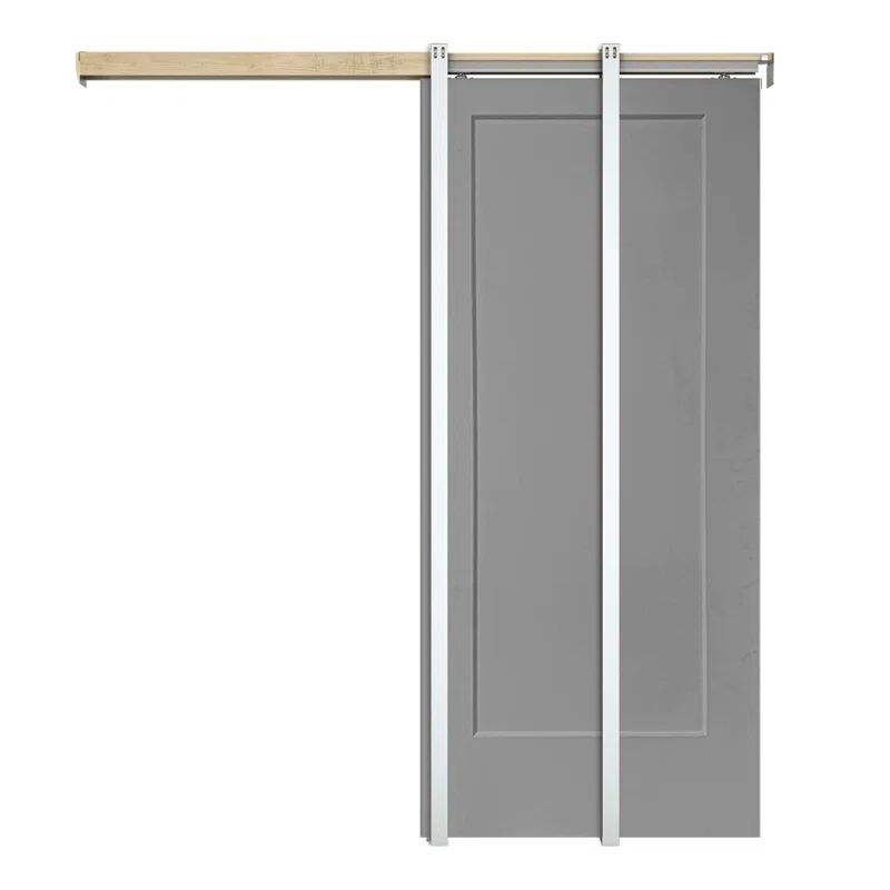 Light Gray Composite MDF 36" x 80" Sliding Pocket Door with Aluminum Frame