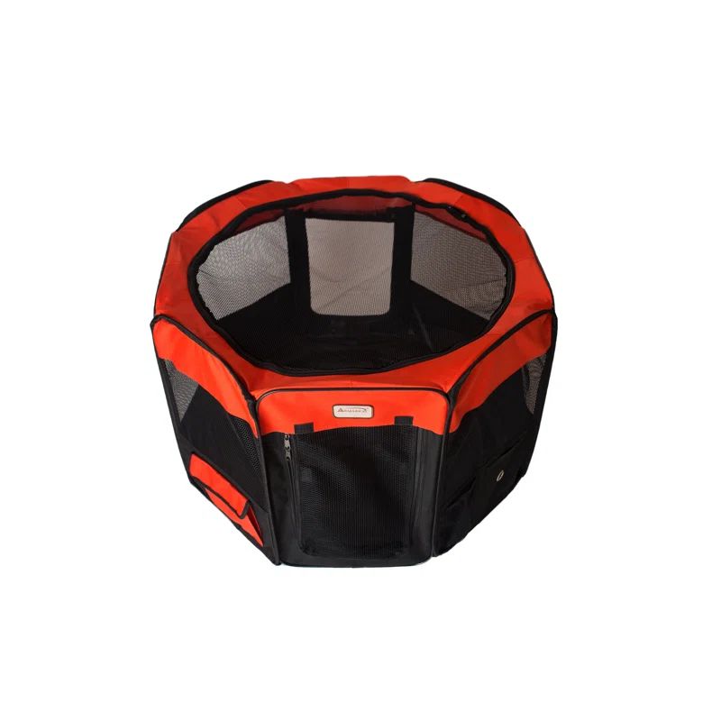 Black and Red Portable Pet Playpen with Mesh Vents