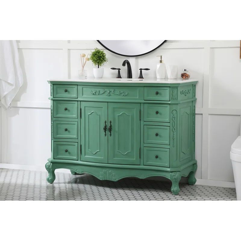 Vintage Mint 48" Freestanding Single Vanity with Marble Top and Porcelain Sink