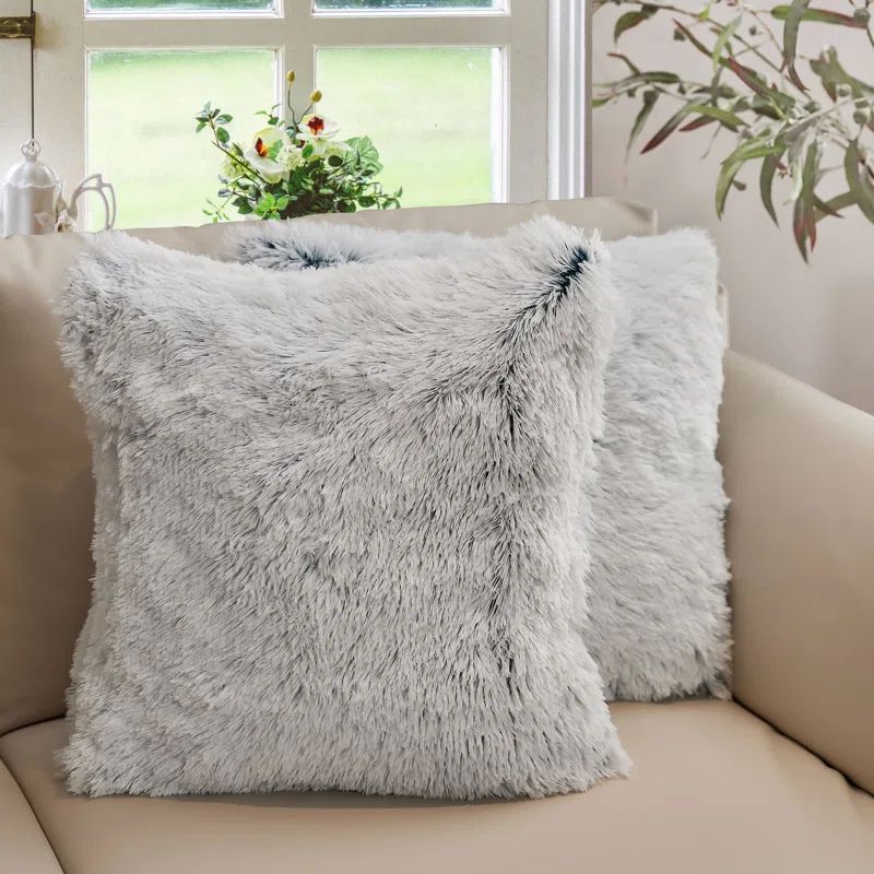 Blue Ombre Faux Fur 18" Square Throw Pillows Set of 2