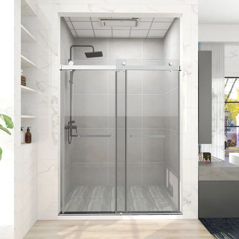 60'' W 76'' H Chrome Frameless Sliding Shower Enclosure