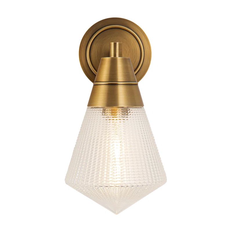 Vintage Brass and Opal Glass Geometric Wall Sconce