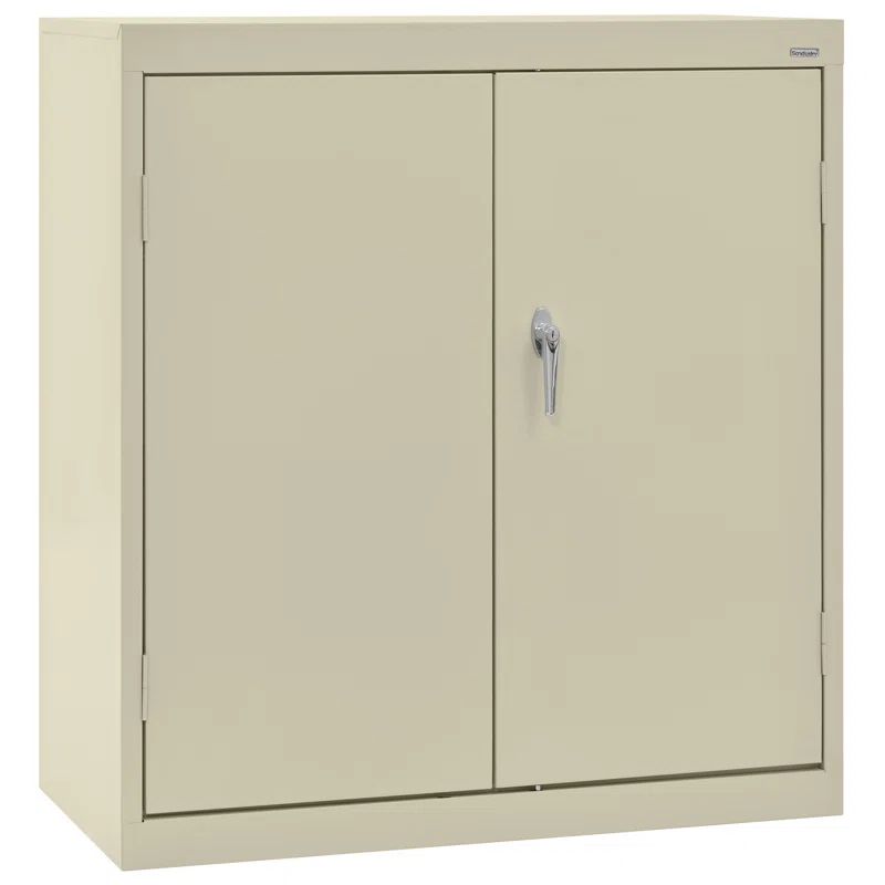Putty Steel Lockable Freestanding Cabinet with Adjustable Shelving