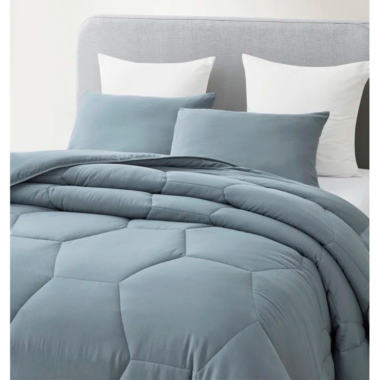 King Dusty Blue Microfiber Honeycomb Quilted Comforter Set
