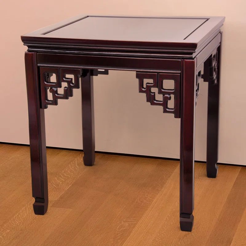 Rosewood Square End Table with Hand Carved Design
