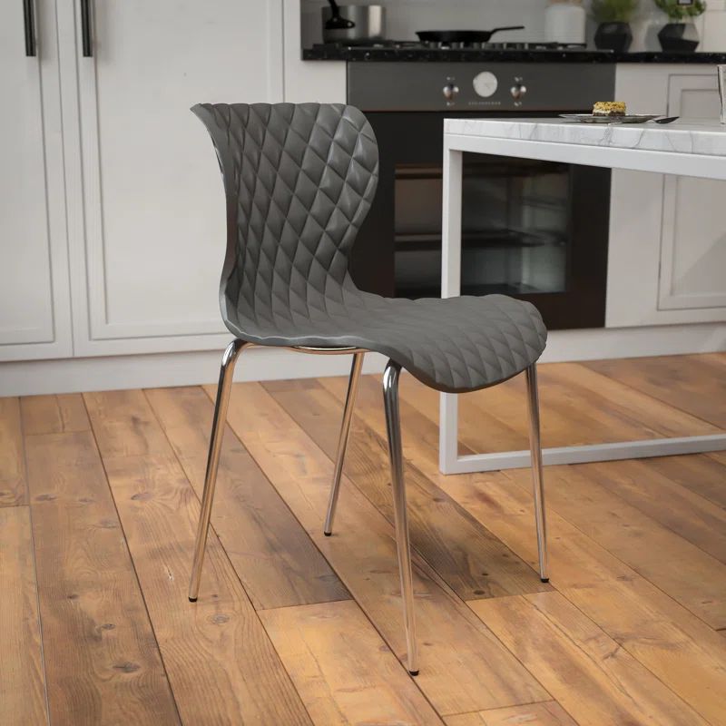 Quilted Diamond Gray Plastic Stackable Modern Chair