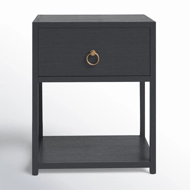 Lark Navy Blue Rectangular End Table with Gold Metallic Hardware