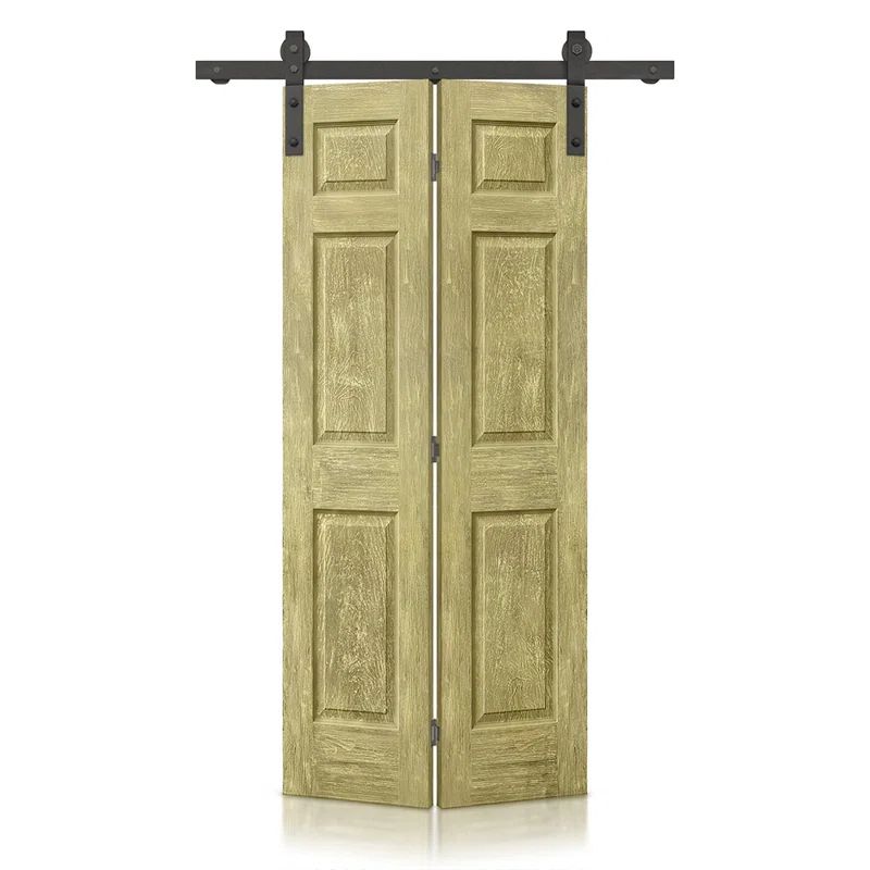 Antique Gold Stained MDF 30" x 80" Bi-Fold Barn Door with Black Hardware