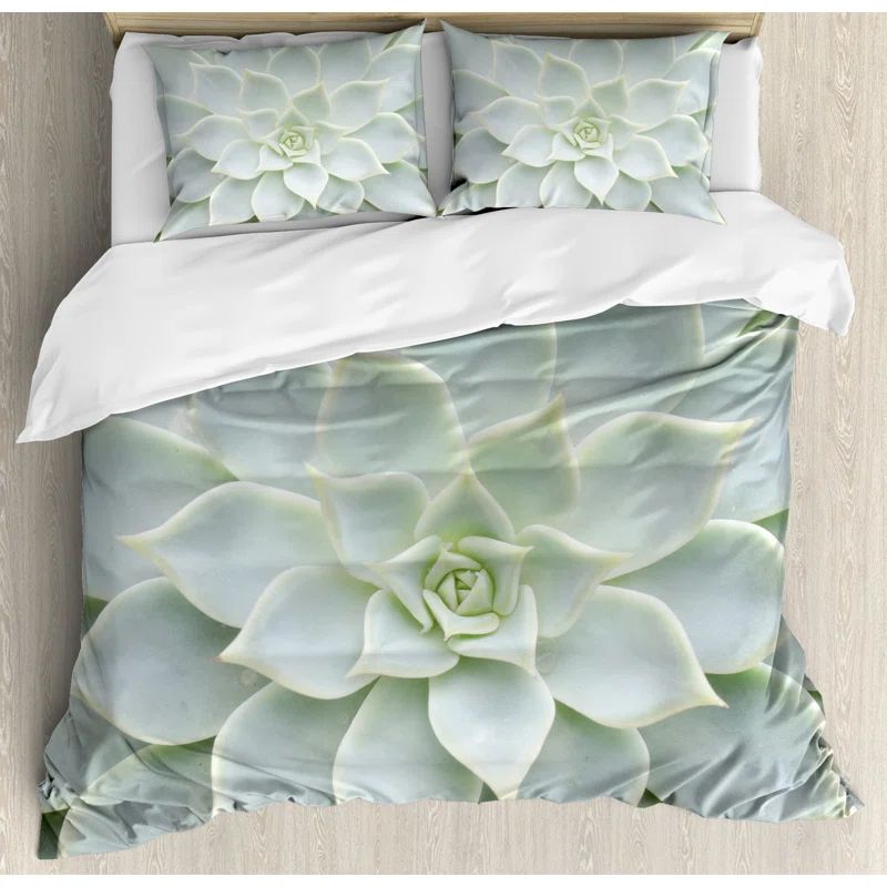 Sage Green Cactus Print Queen Duvet Cover Set