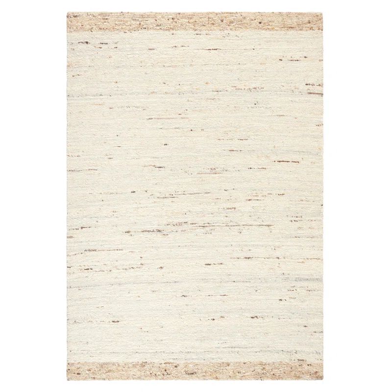Ivory Beige Handcrafted Wool Rectangular Area Rug 5' x 7'