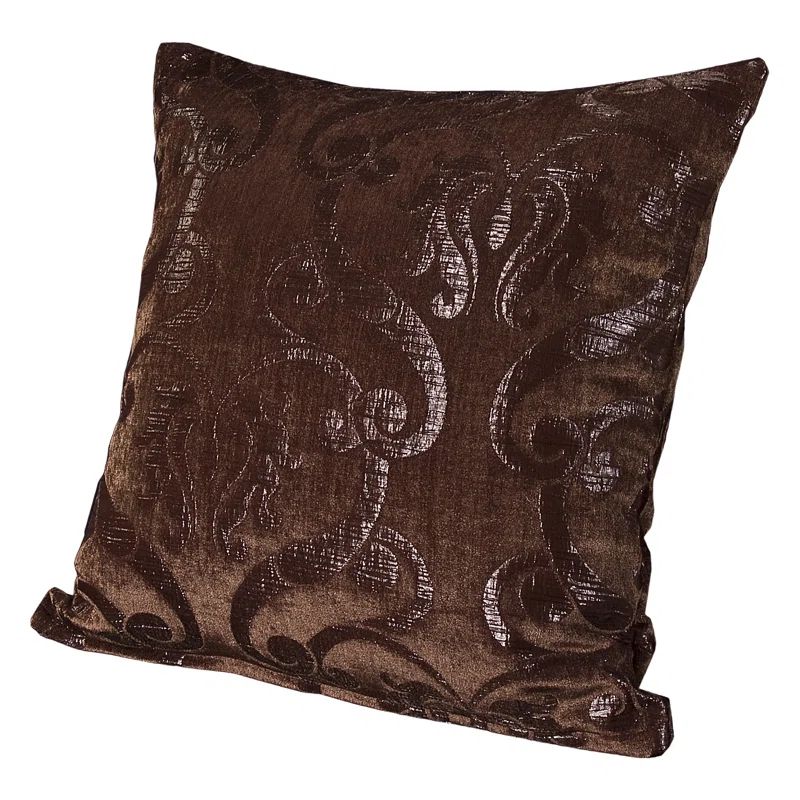 Casablanca Brown Damask Square Throw Pillow 16"