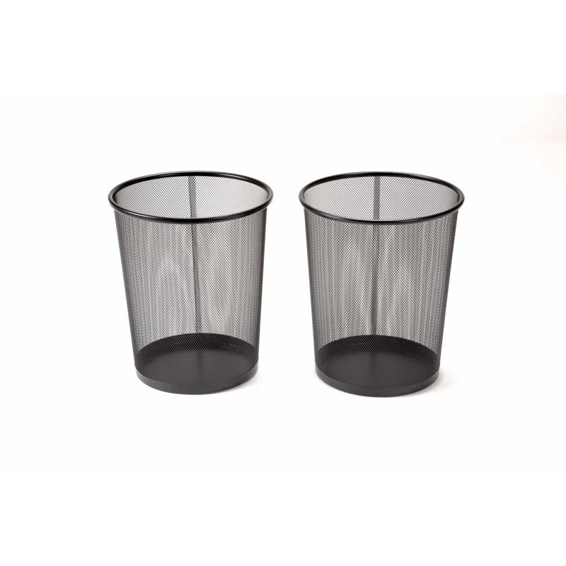 Black Steel Mesh Round Office Trash Can Set