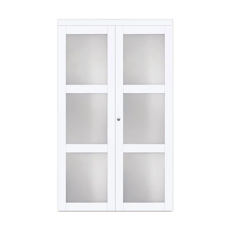 Euro 30" x 80" Off-White Frosted Glass Bifold Door