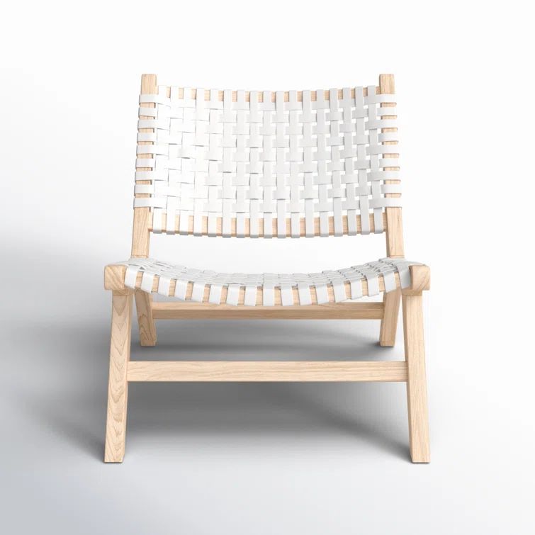 Luna 25" White Leather and Natural Wood Handcrafted Side Chair