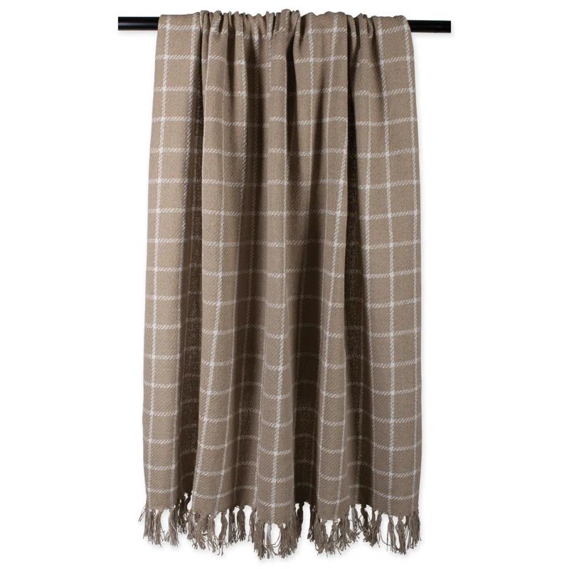 Stone Checked Plaid Cotton Sherpa Throw Blanket