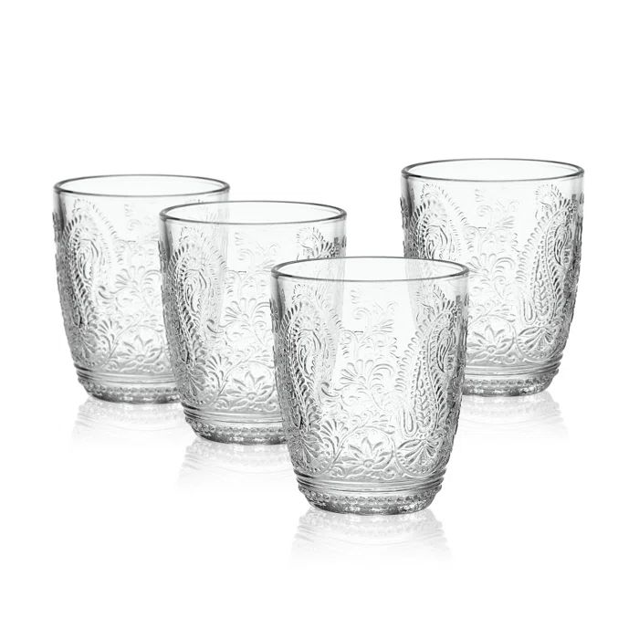Clear Embossed Hobnail Lowball Glass Set of Four