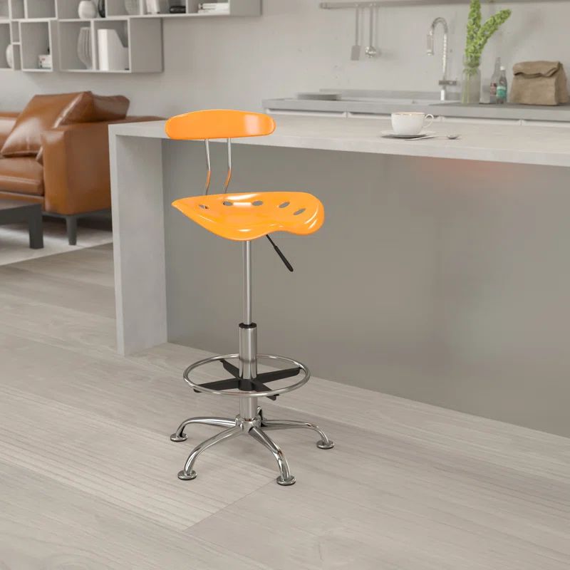 Vibrant Orange Adjustable Swivel Metal Bar Stool