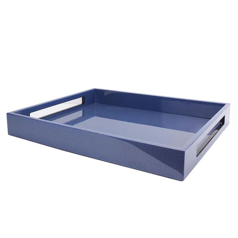 Blue Lacquered Shagreen Rectangular Decorative Tray