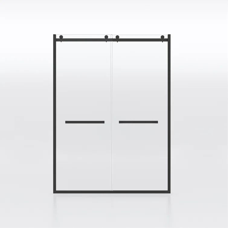 60" Matte Black Semi-Frameless Sliding Shower Door with Clear Glass