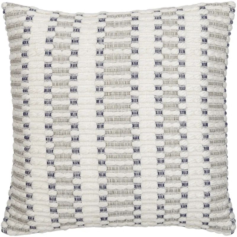22" Square White and Gray Polyester Accent Pillow with Down Insert