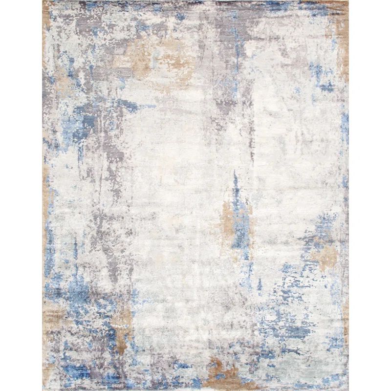 Abstract Elegance 8' x 10' Hand-Knotted Wool & Silk Area Rug in Blue