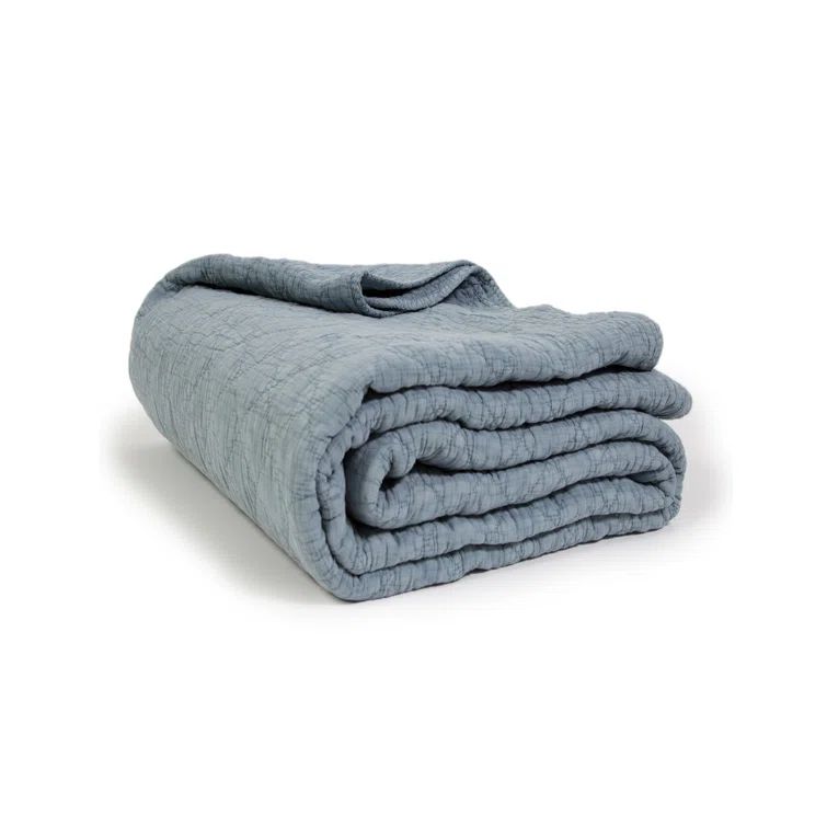 Huntington Dusty Blue Diamond Quilted Queen Cotton Coverlet