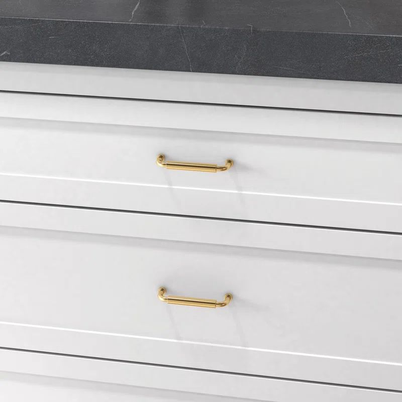 Unlacquered Brass Modern Cabinet Pull with Mounting Hardware, 4" CTC