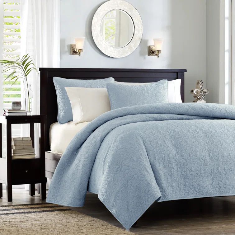 Blue Twin Reversible Microfiber Quilt Set