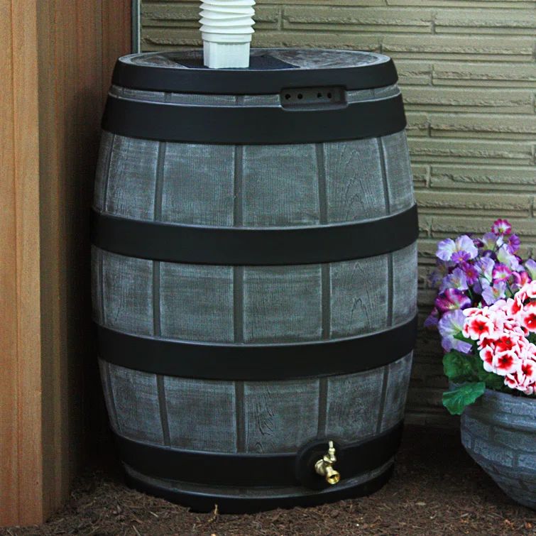 Oak 50 Gallon Faux Wood Rain Barrel with Brass Spigot