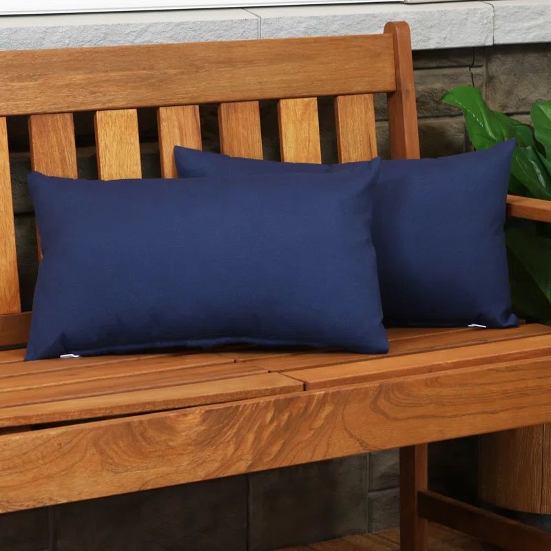 Navy Blue Polyester Rectangular Lumbar Pillows Set