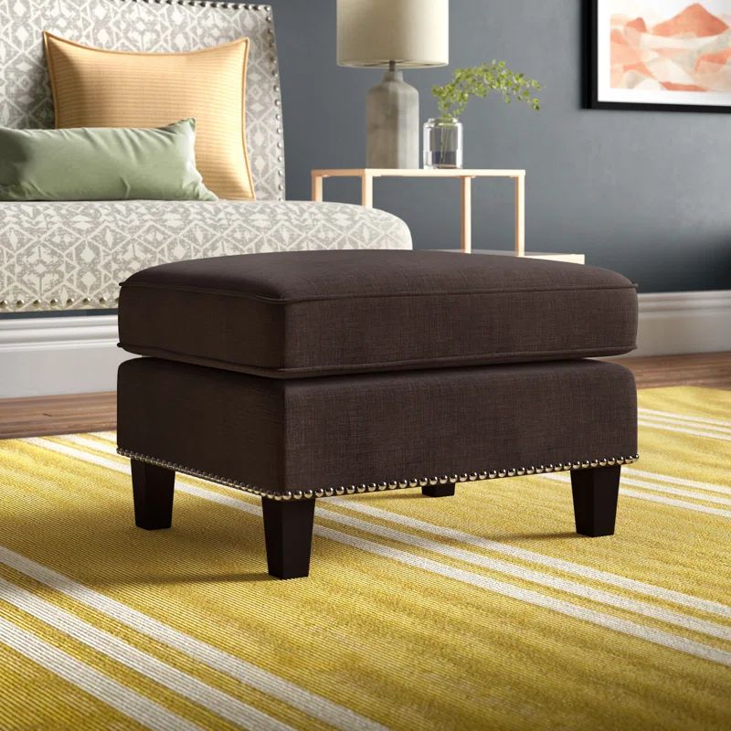 Emery Chocolate Brown Tufted Upholstered Ottoman with Nailhead Trim