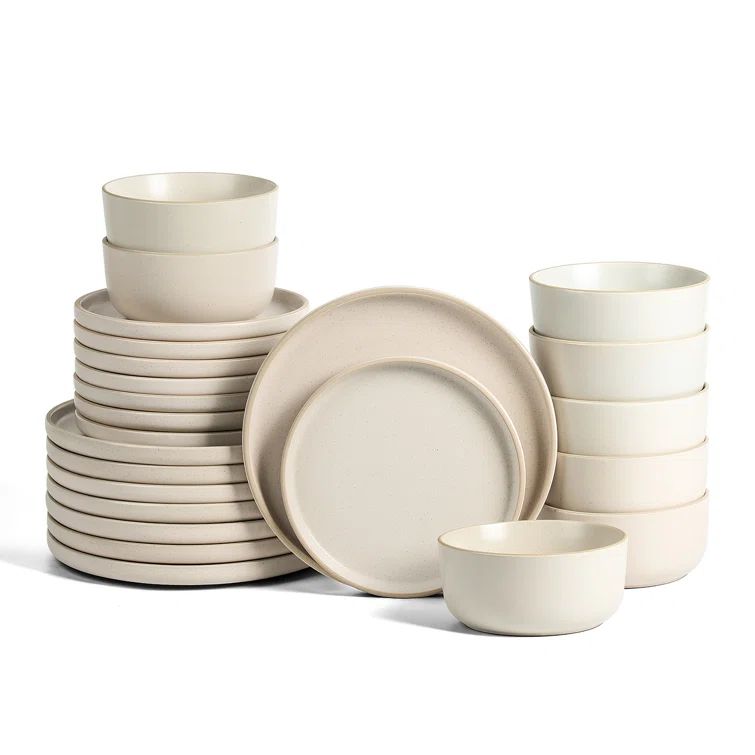 Amber White Speckled Ceramic 24-Piece Dinnerware Set