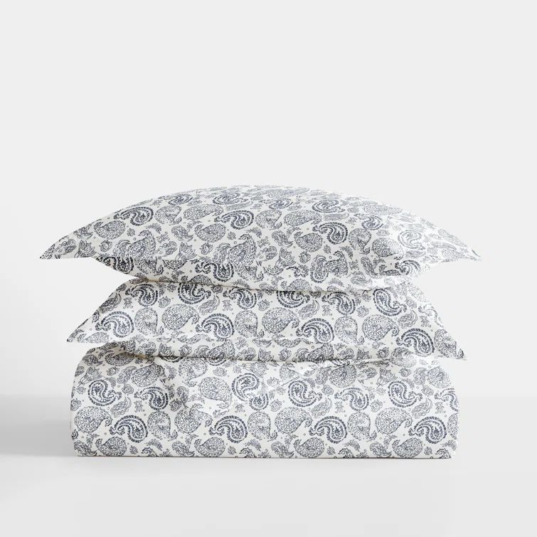 Navy Paisley Queen/Full Duvet Cover Set with Shams