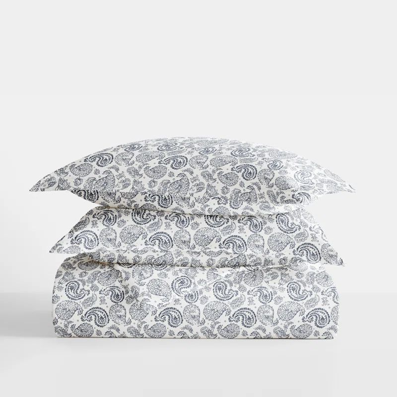 Navy Paisley Microfiber King/California King Duvet Cover Set
