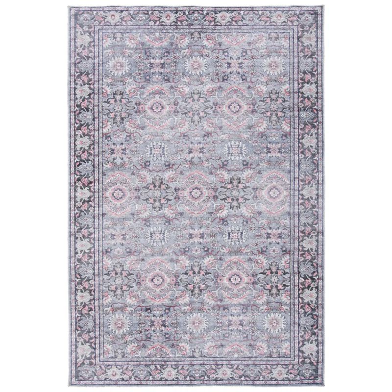 Serapi Grey and Pink Viscose Chenille 4' x 6' Washable Rug