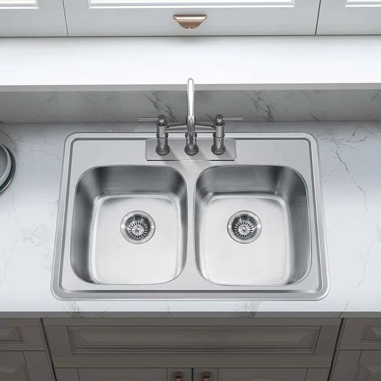 Stainless Steel 33" Double Bowl Drop-In Kitchen Sink