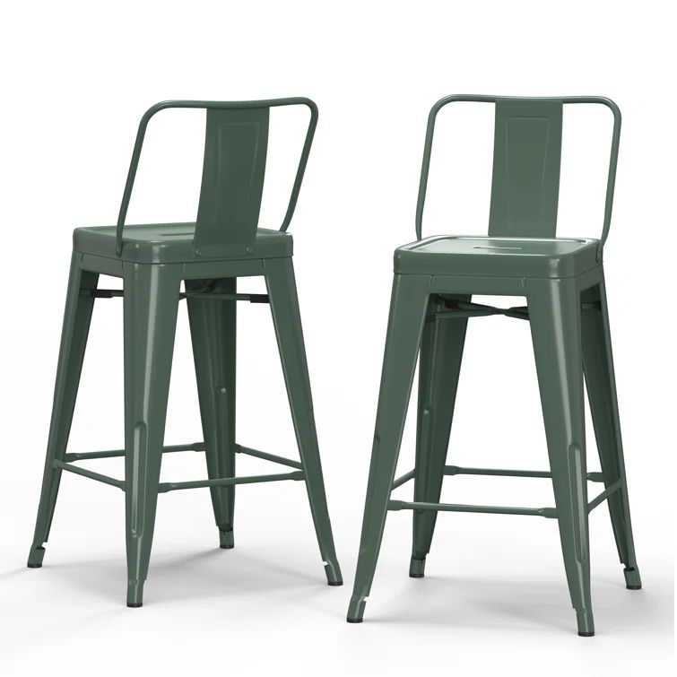 Rayne Deep Sage Green Metal Counter Height Stools, Set of 2