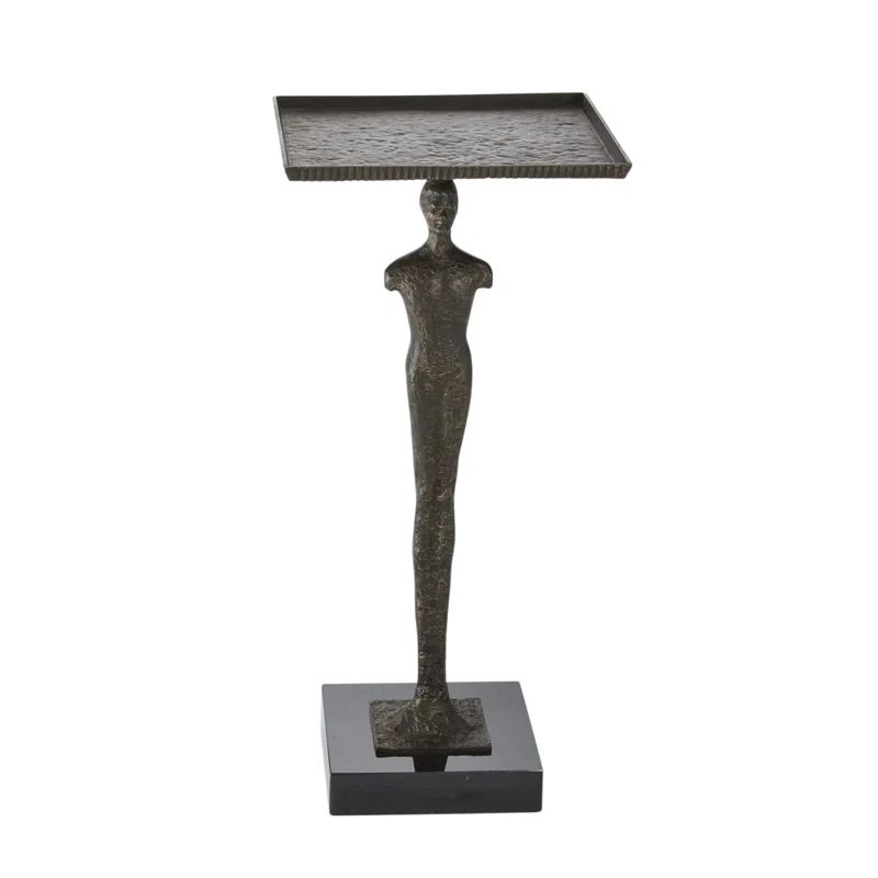 Modern Man Bronze Finish Iron Side Table with Granite Base