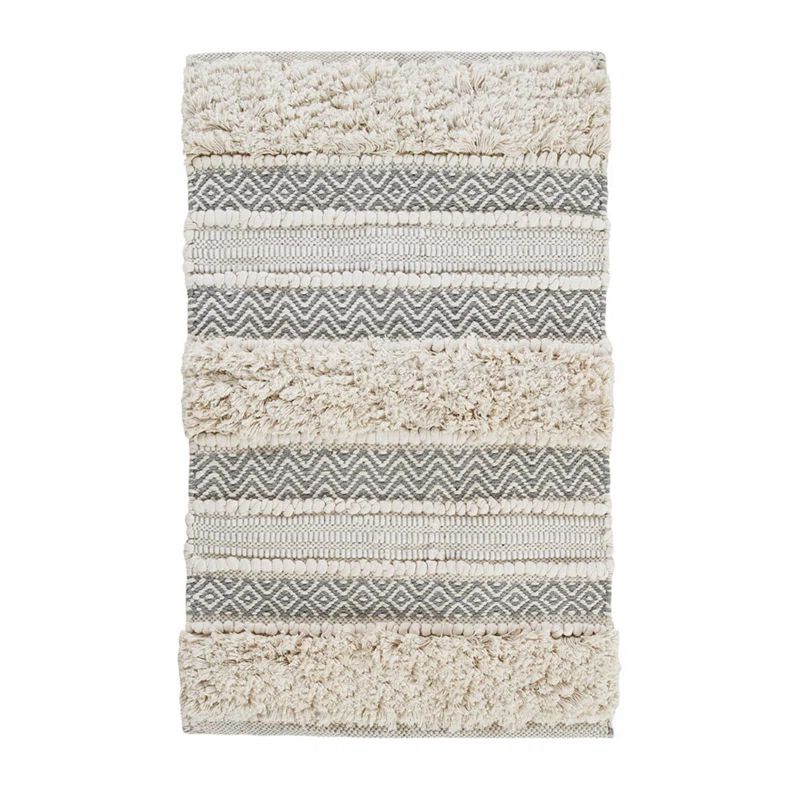 Nordic Shaggy Grey and Beige Patterned Bathroom Rug