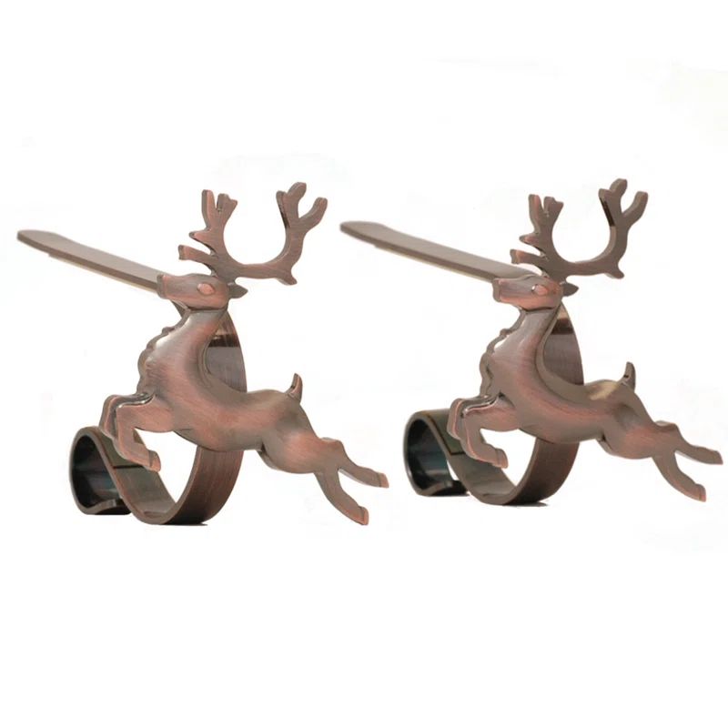 Oil-Rubbed Bronze Reindeer MantleClip Stocking Holders, 2-Pack