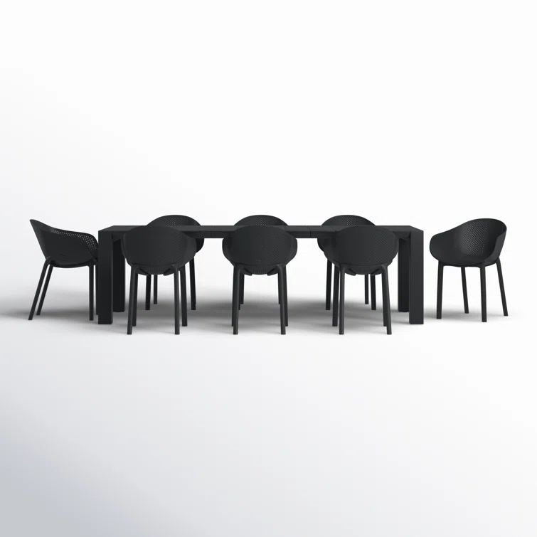 Siesta Air XL 11-Piece Extendable Black Dining Set with Stackable Chairs