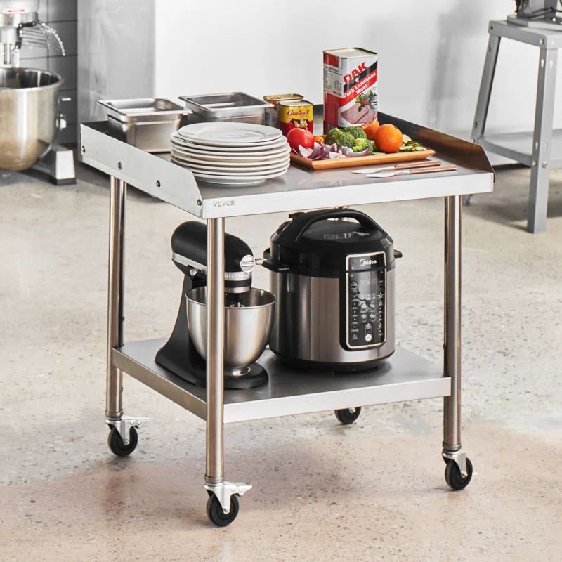 VEVOR Stainless Steel 28'' Adjustable Portable Work Table with Wheels
