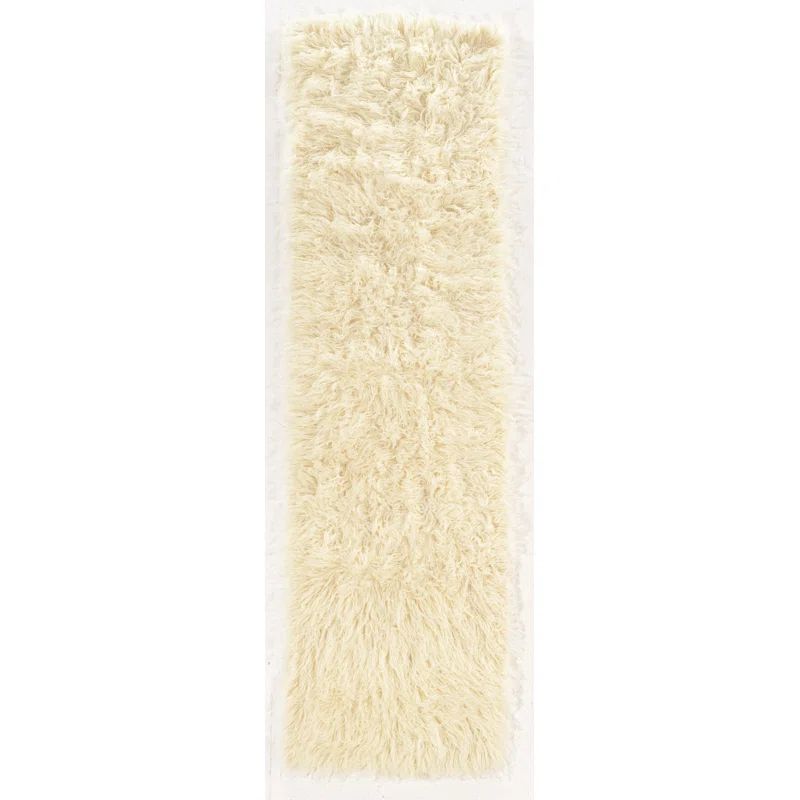 Handmade Off-White Wool Shag Runner Rug
