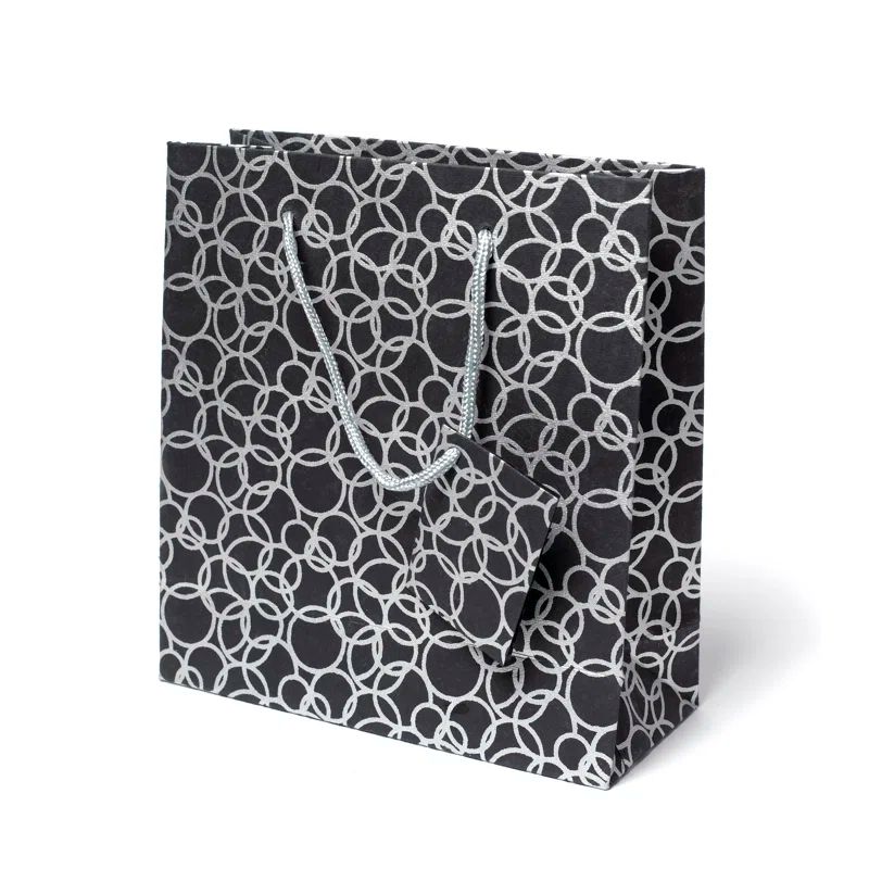 Set of Six Black Recycled Cotton Gift Bags with Tags