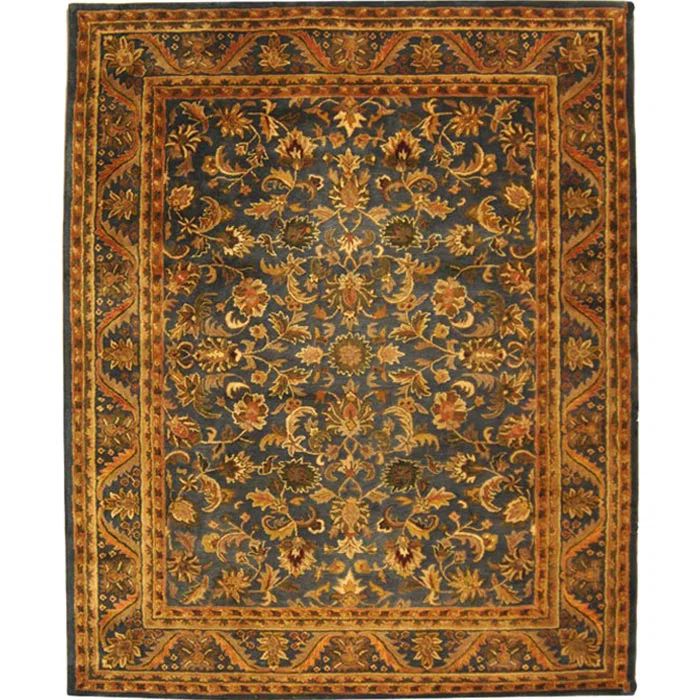 Handmade Blue and Gold Wool Tufted Runner Rug
