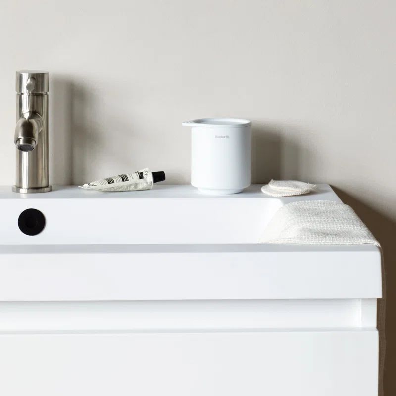 White Mineral Coated Steel Bathroom Storage Pot with Lid