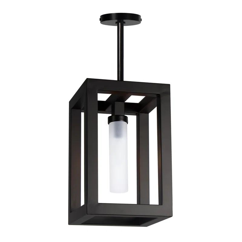 Montecito Elegance Frosted Glass & Black Iron Outdoor Lantern