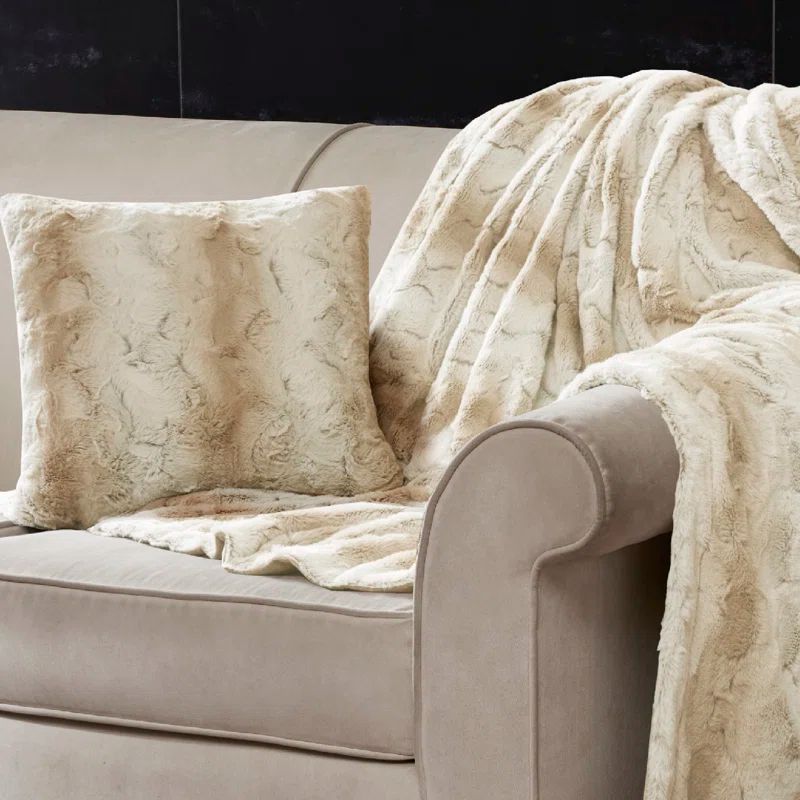 Sand Faux Fur 20" x 20" Square Throw Pillow