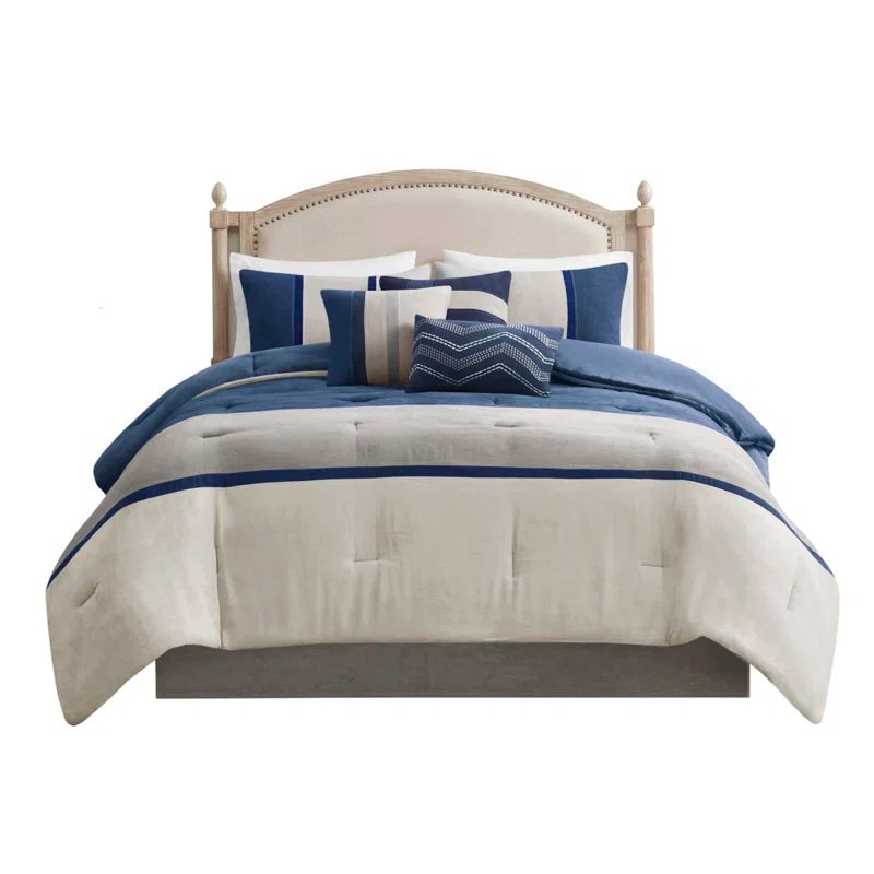 Kimberly Blue and Beige Reversible Queen Microsuede Comforter Set