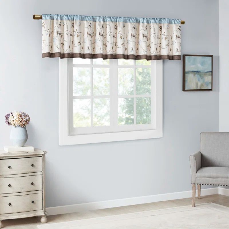 Serene Blue and Beige Floral Embroidered Valance